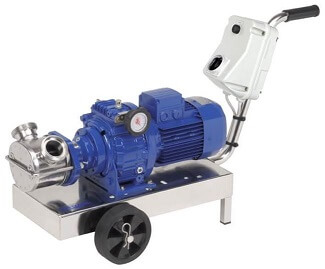 Flexible impeller pump on mobile trolley for milk