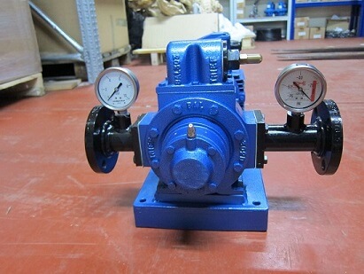 NRBAL-12R/B300H rotary vane pump with pressure gauges, front view