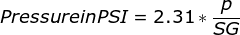 Pressure in PSI to Head in Feet Formula